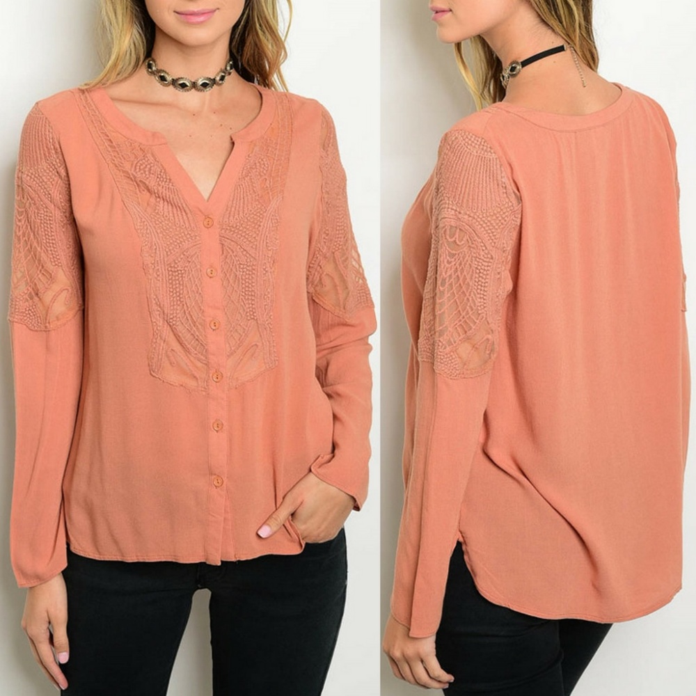 Peach Lace Blouse {Andree} - Picture 1 of 3